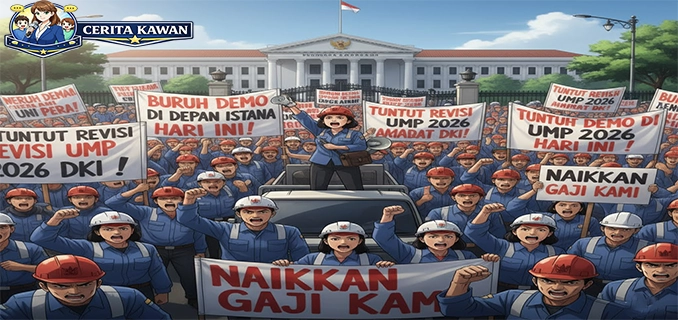 Buruh Demo di Depan Istana Hari Ini Tuntut Revisi UMP 2026 DKI