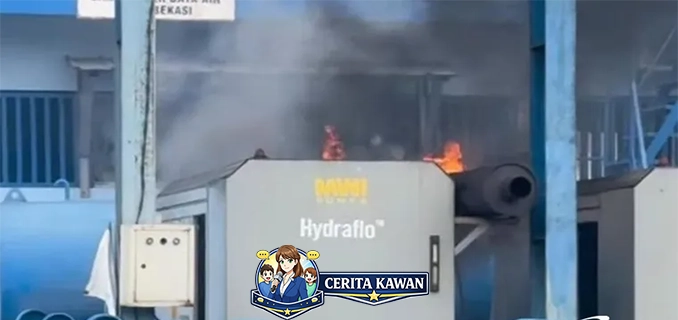 Pompa Air Polder Kalimati Bekasi Terbakar Lalu Lintas Terganggu